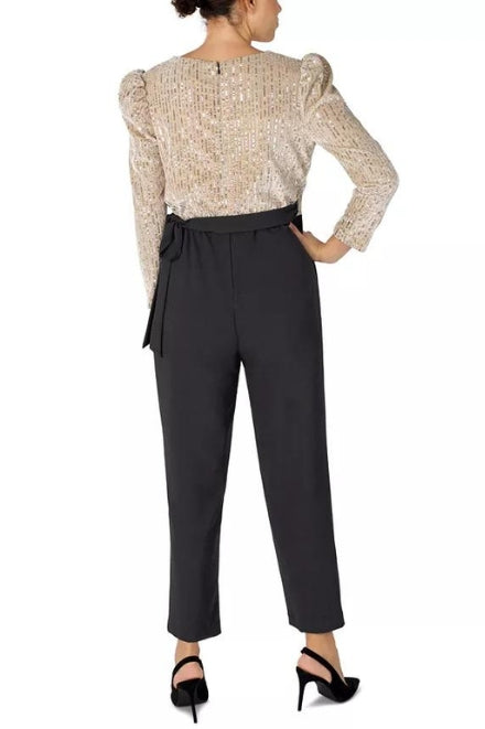 Jumpsuit Sequin Long Formal Pocket Dress Ivory Black