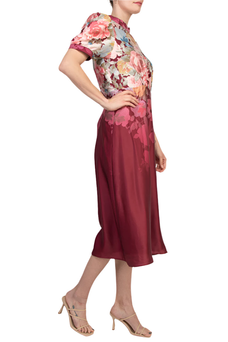 Cocktail Dresses Floral PrintSlit Midi Cocktail Dress Burgundy Multi