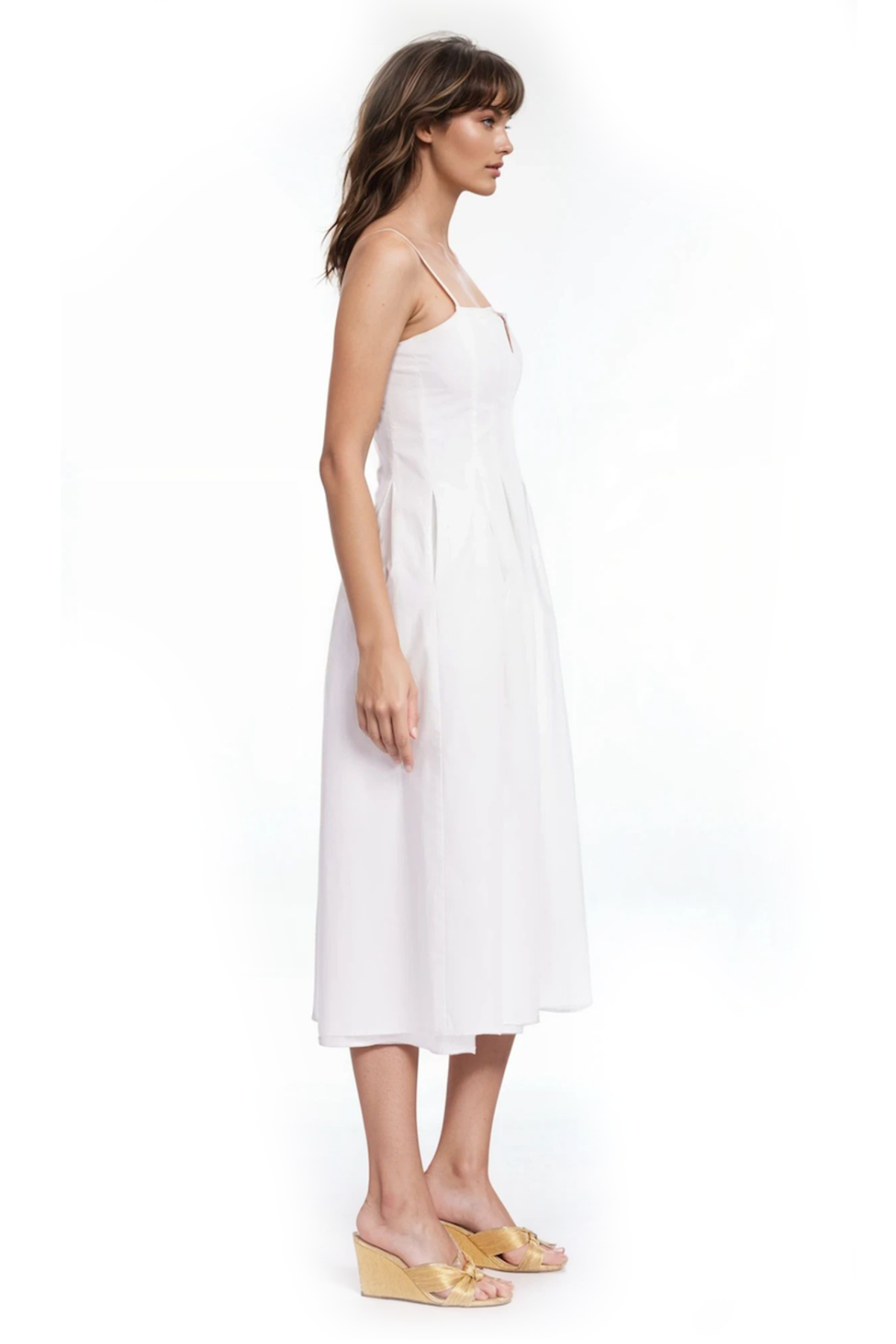 White Sweetheart Midi Taffeta Wedding Dress with Rhinestone Straps Badgley Mischka JL1017