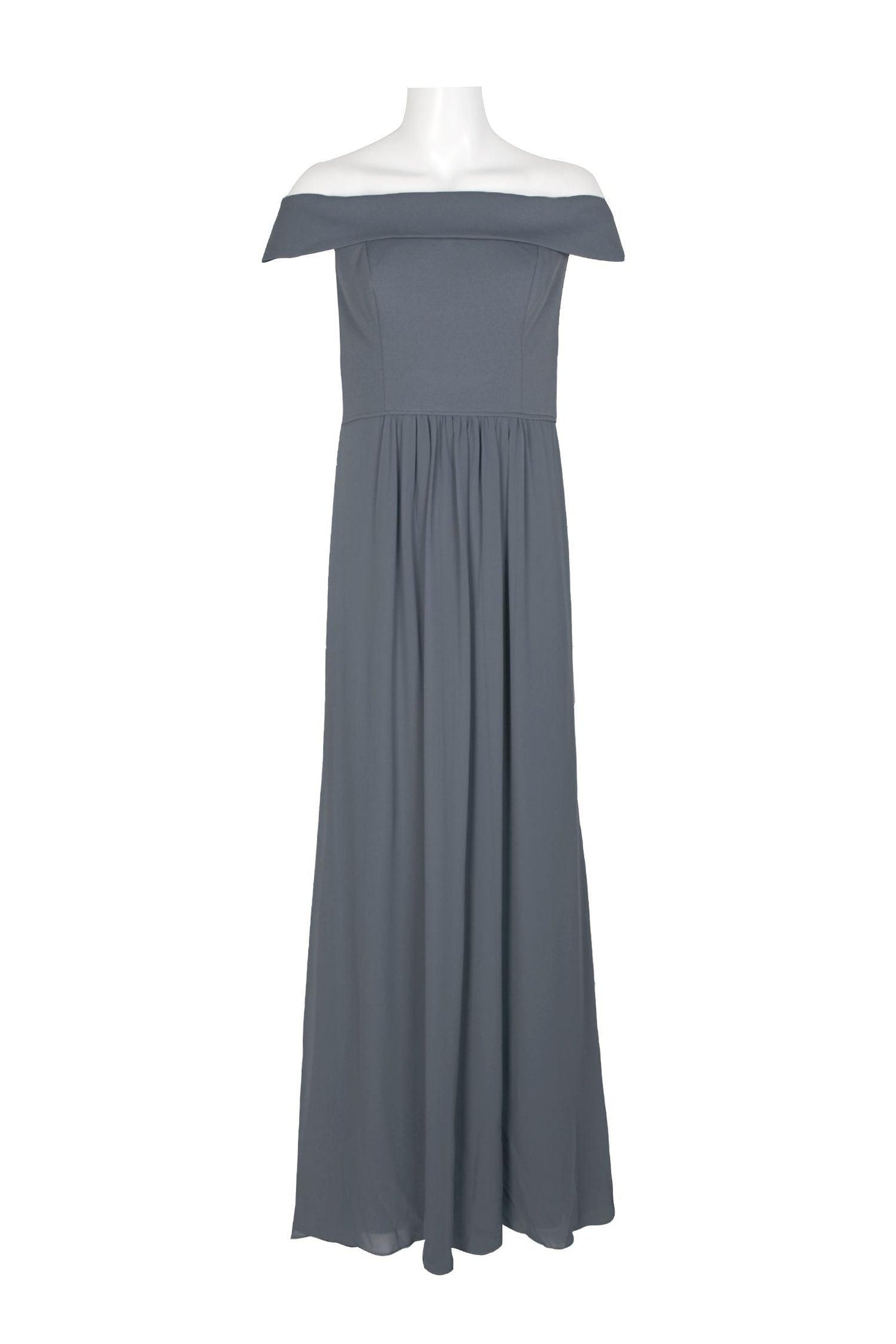Formal Dresses Off Shoulder Long Detail Crepe Chiffon Dress Dusty Blue