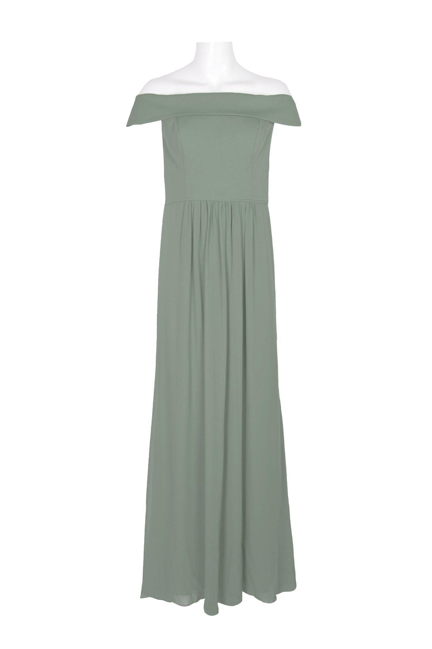 Formal Dresses Off Shoulder Long Detail Crepe Chiffon Dress Frosted Sage
