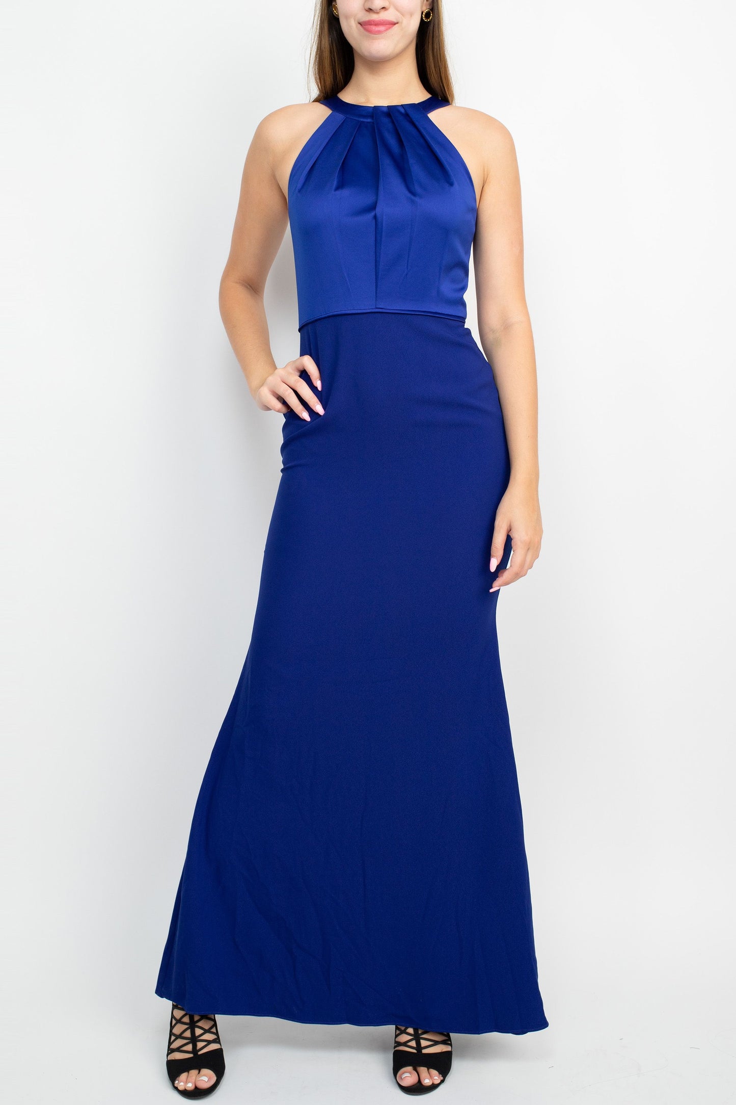 Adrianna Papell AP1E209240 Halter Neck Sleeveless Prom Bodycon Solid Crepe Dress Wholesale