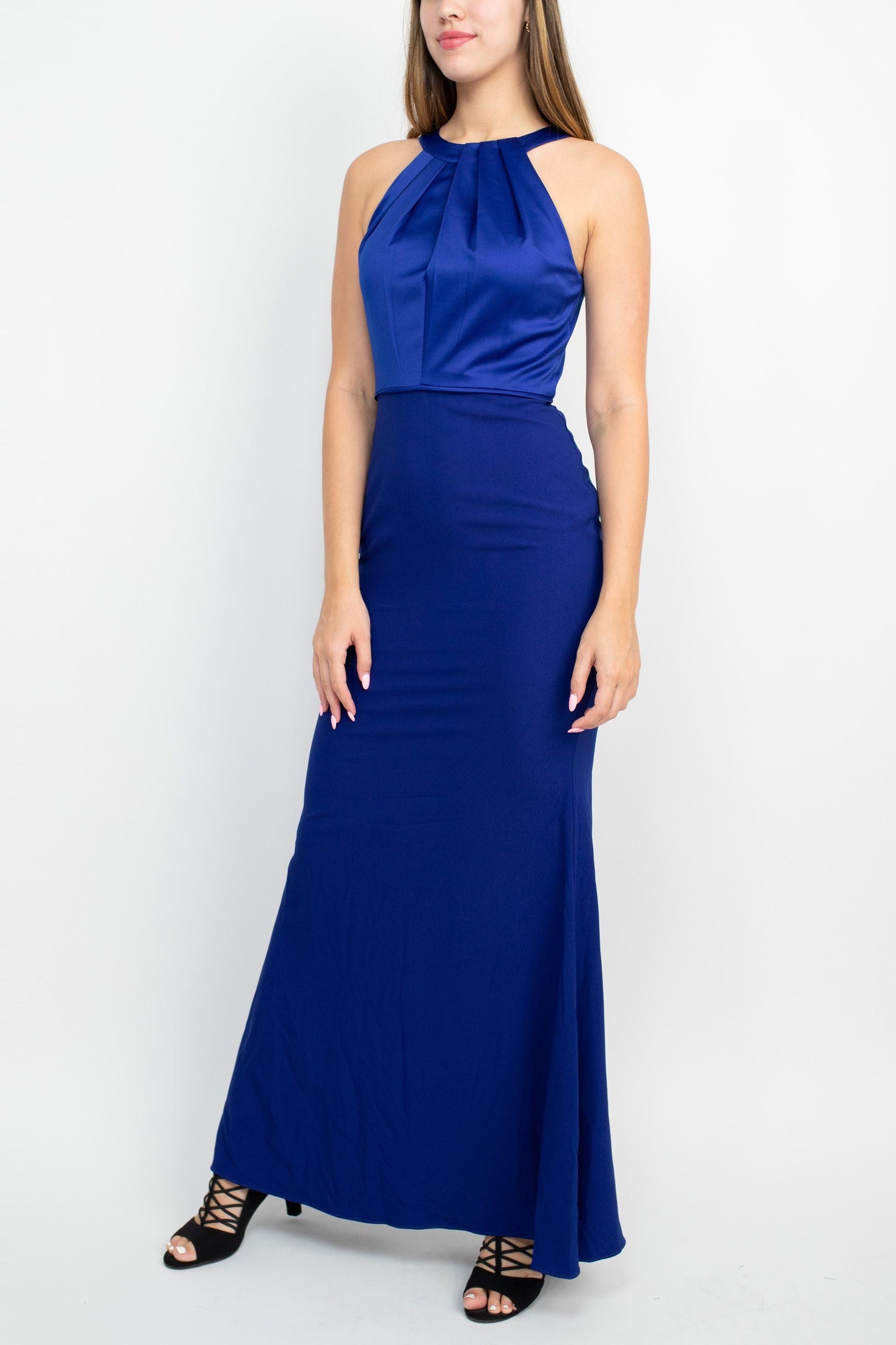 Prom Dresses Halter Neck Sleeveless Prom Bodycon Solid Crepe Dress ELECTRIC BLUE
