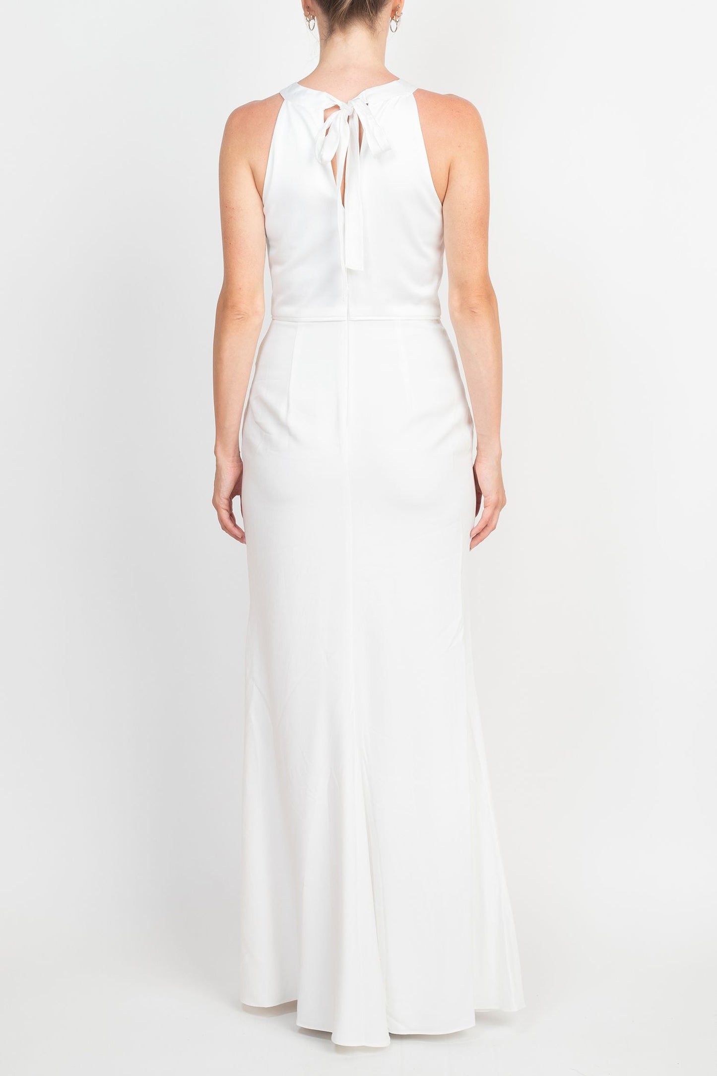 Prom Dresses Halter Neck Sleeveless Prom Bodycon Solid Crepe Dress IVORY
