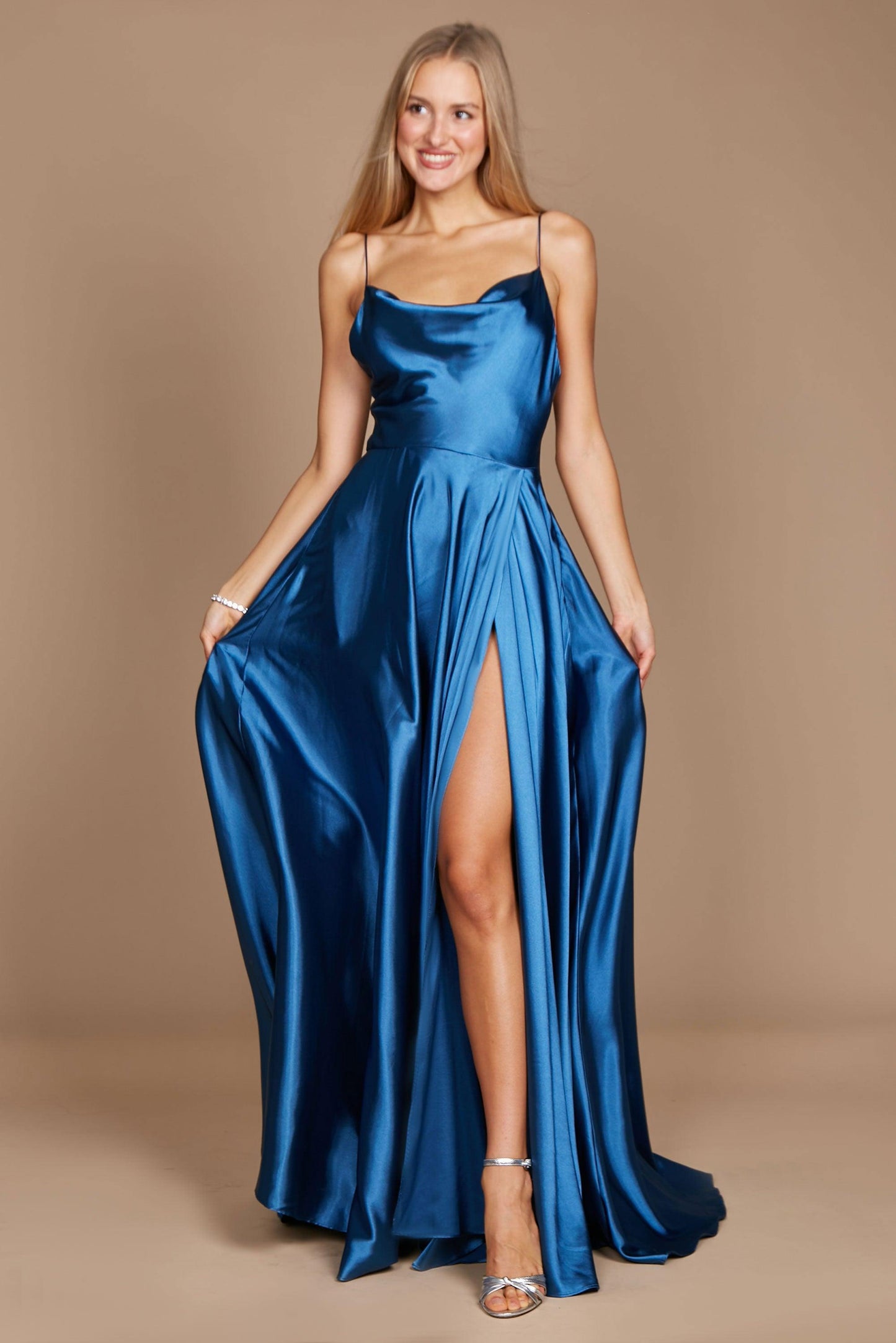 Formal Cowl Neck Spaghetti Strap Party Dress Wholesale