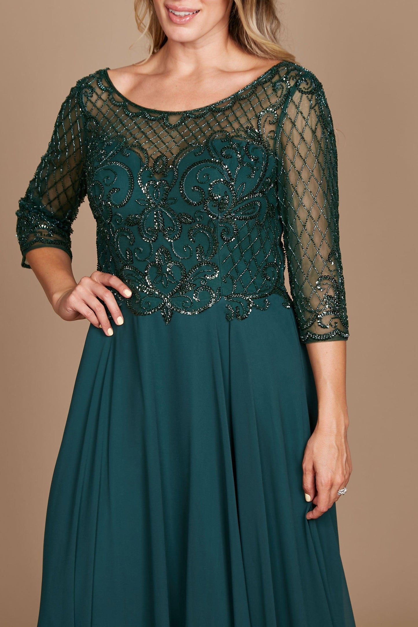 Long Sleeve Hand Beaded Mother of The Bride Dress Wholesale
