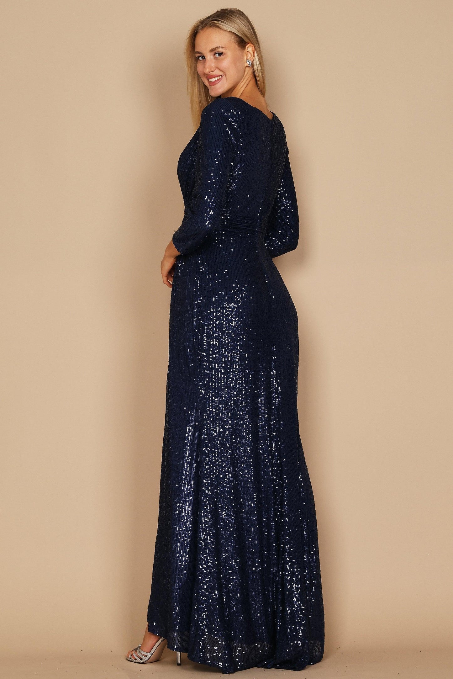 Long Sleeve Sequin Formal Hand Beaded Dress Wholesale