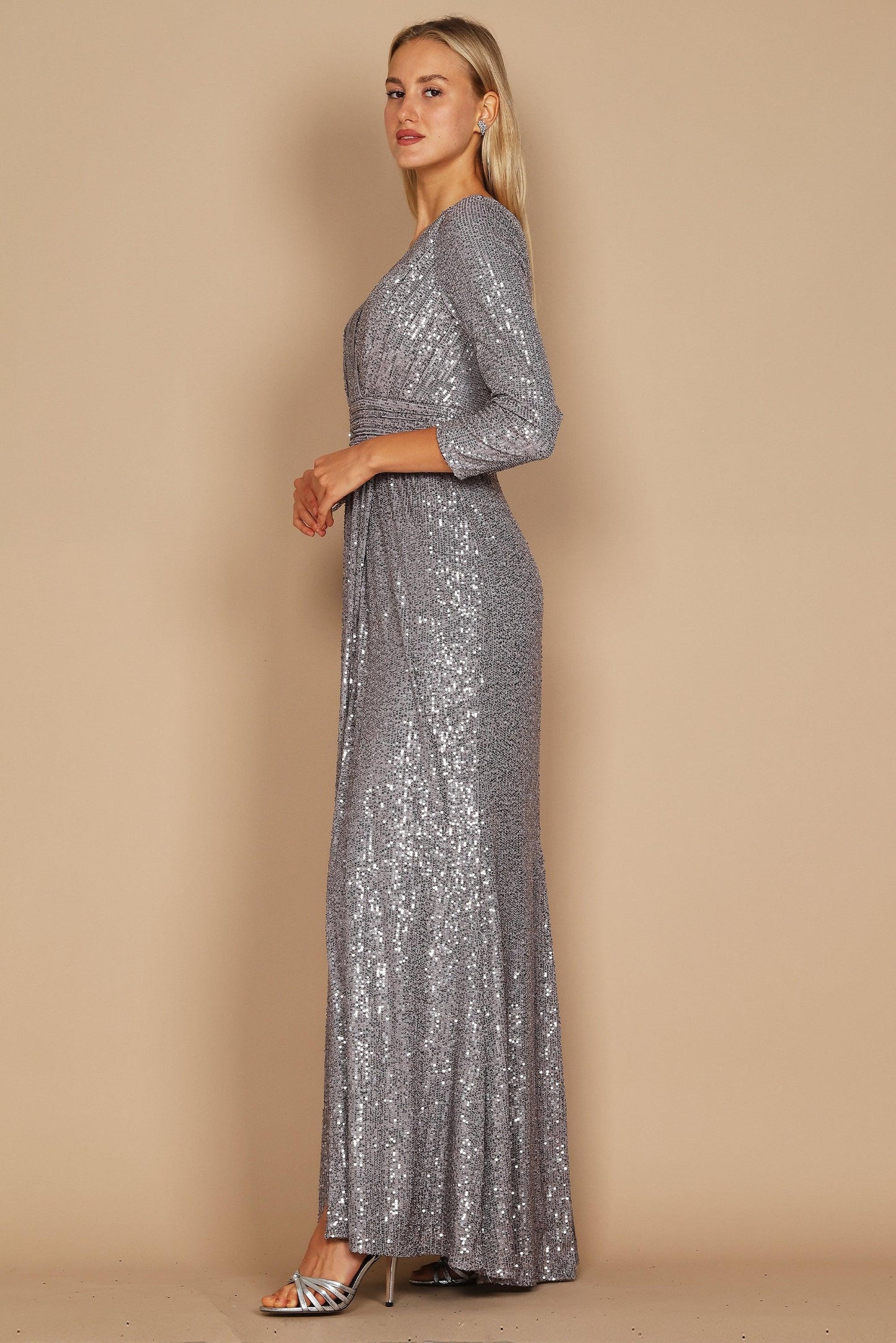 Long Sleeve Sequin Formal Hand Beaded Dress Wholesale