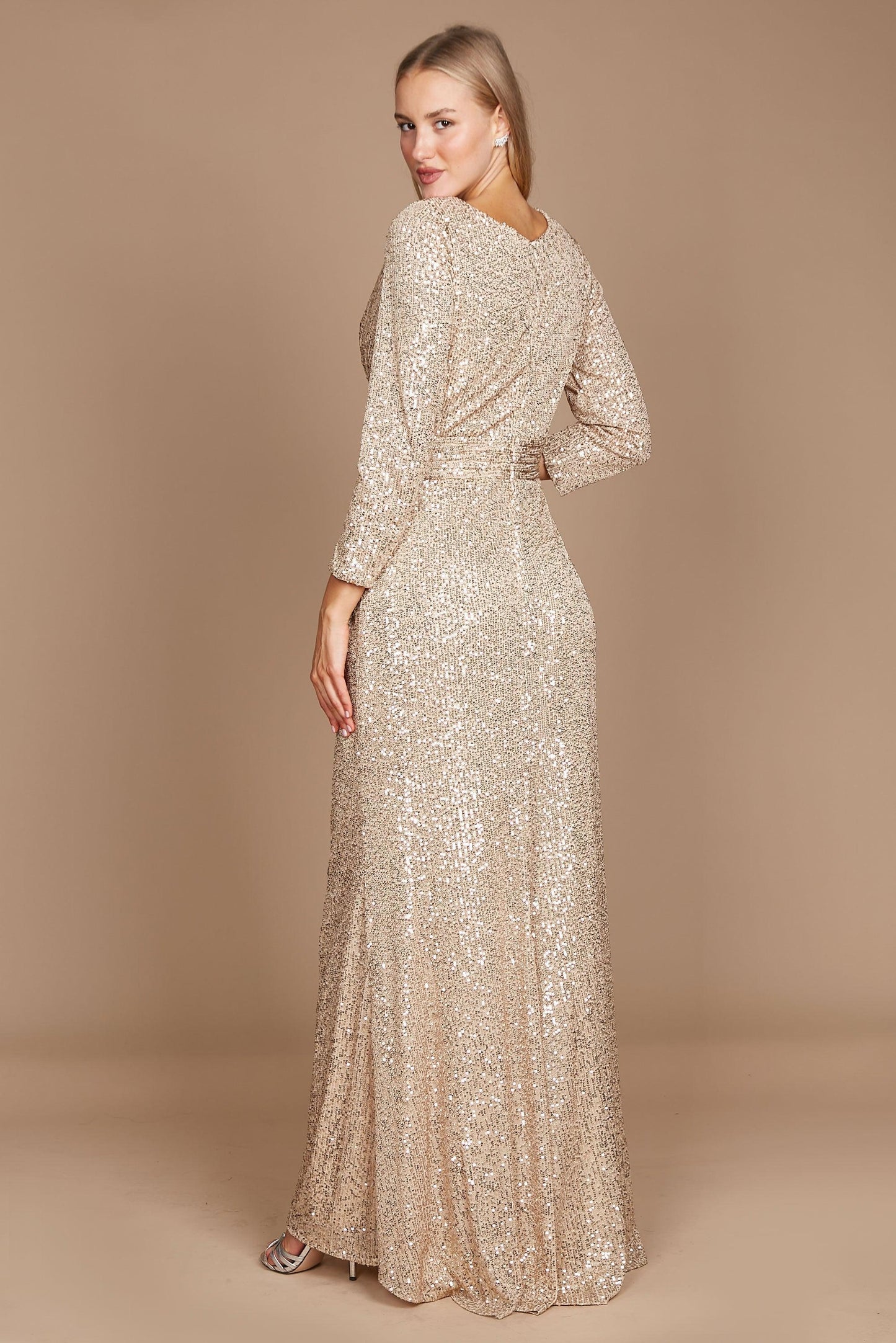 Long Sleeve Sequin Formal Hand Beaded Dress Wholesale