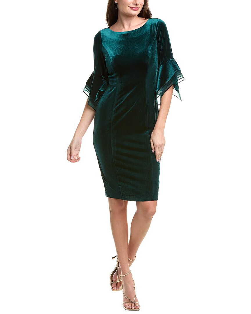 Velvet Sheath Dress With Tiered Three Quarter Sleeves