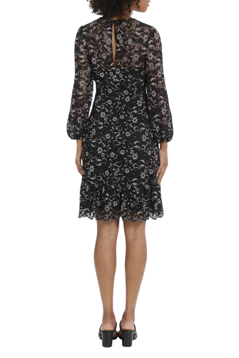 Cocktail Dresses Long Sleeve Floral Lace Short Cocktail Dress Black Multi