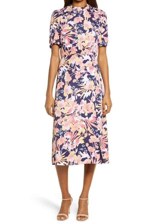 Formal Dresses Floral Print Cocktail Midi Dress Navy Multi