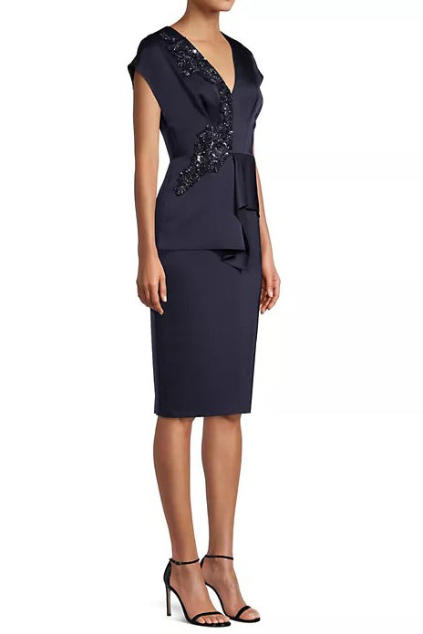 Cocktail Dresses Short Sequin Lace Applique Peplum Cocktail Dress Navy