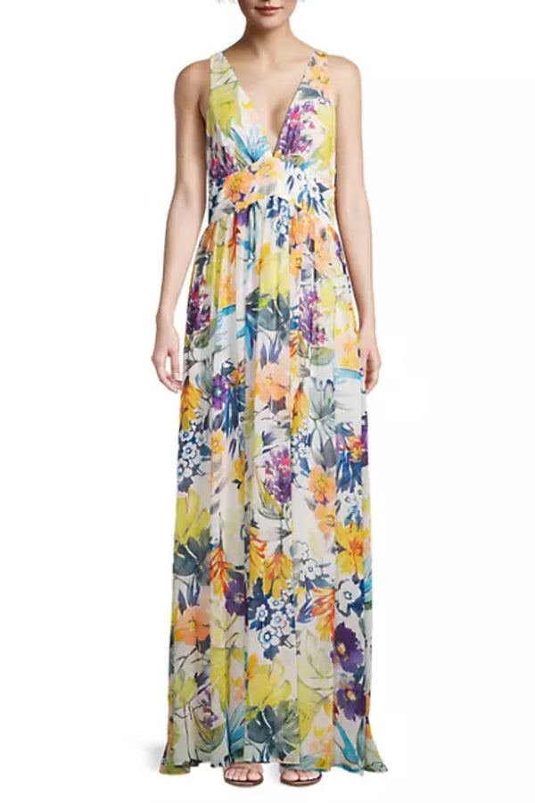 Formal Dresses Long A Line Floral Print Formal Dress Ivory Multi