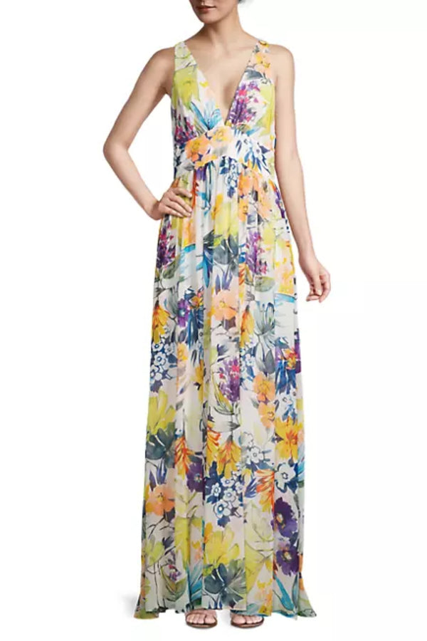 Formal Dresses Long A Line Floral Print Formal Dress Ivory Multi