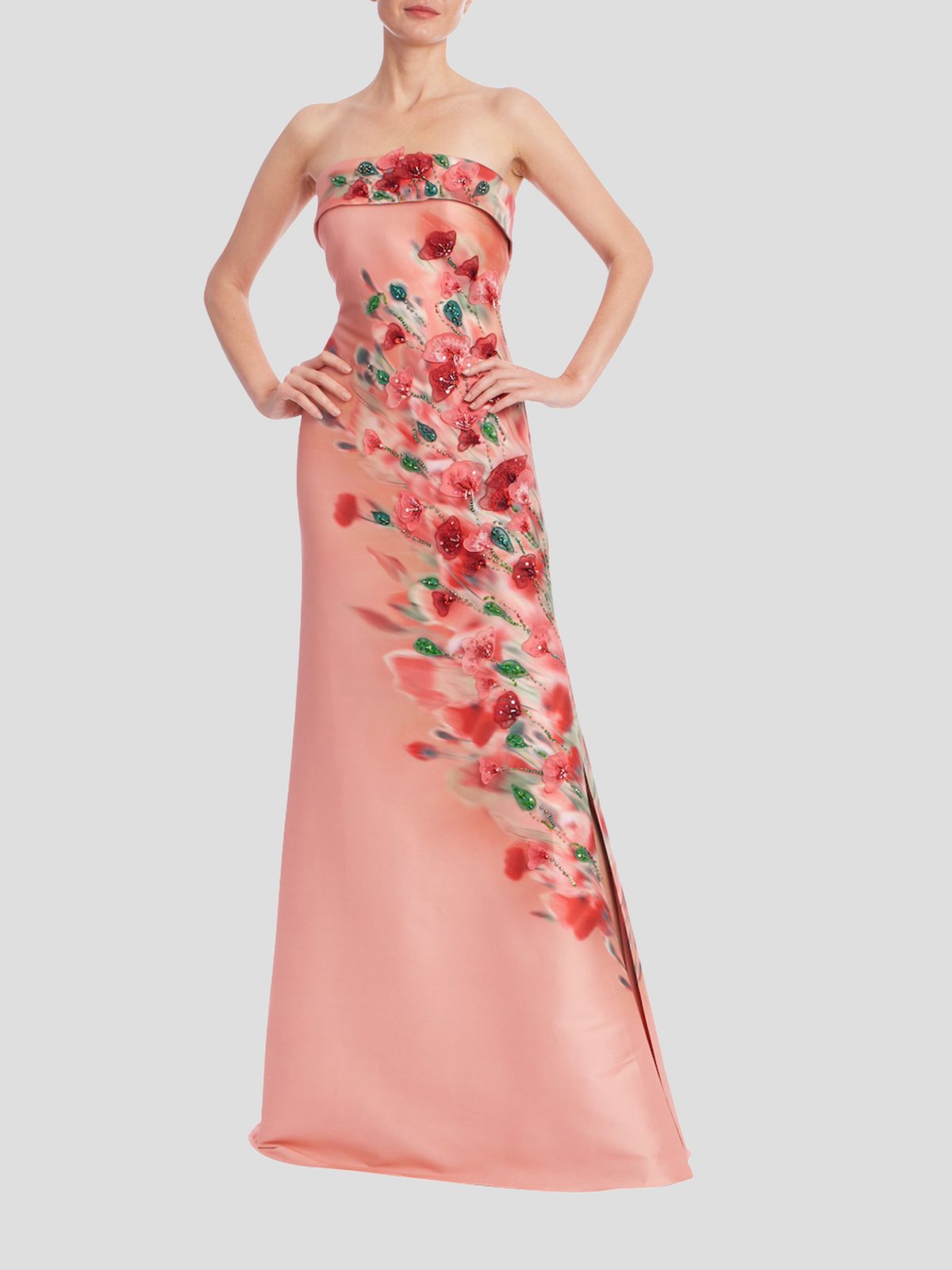Rose Multi Strapless Floor-Length Satin Galas Blossom Drift Gown Fivestory Badgley Mischka EG4541