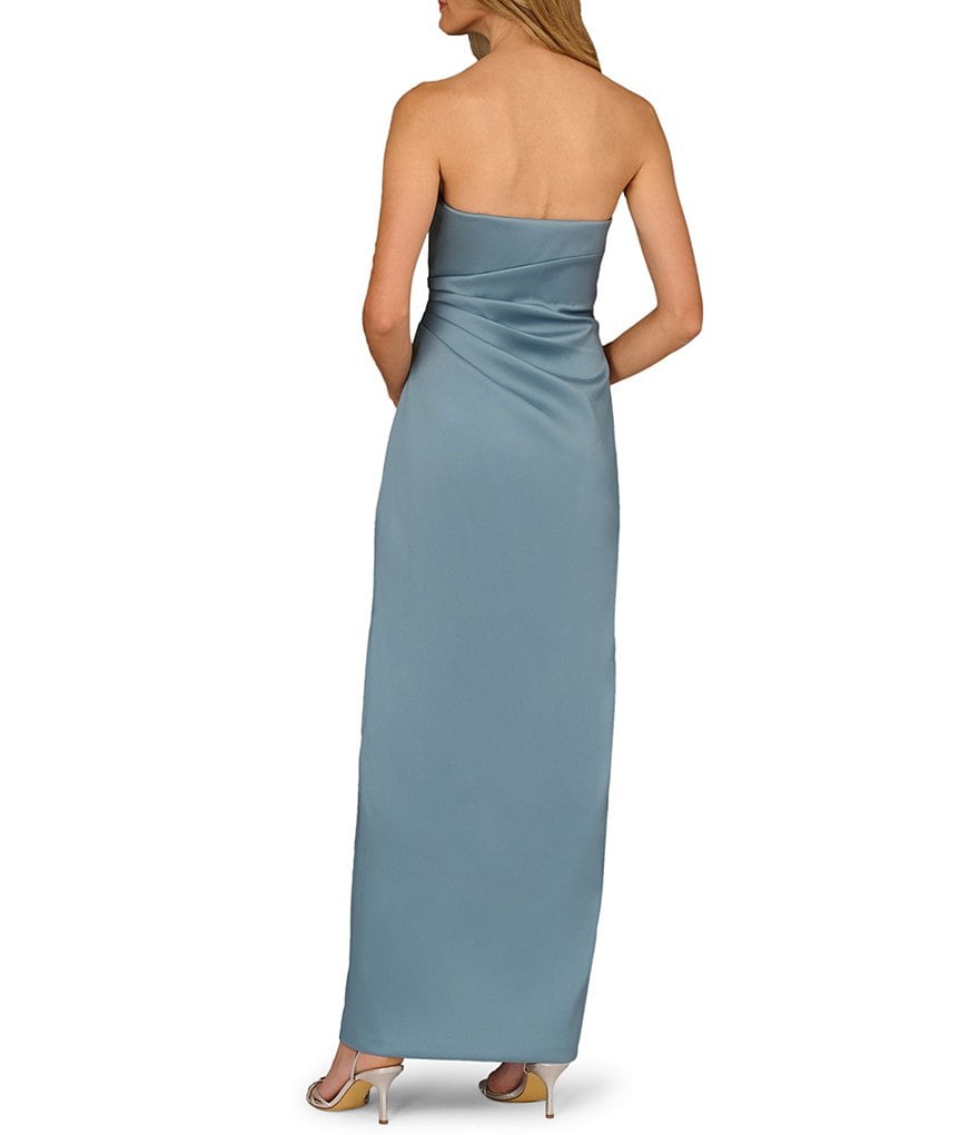 Blue Gray Aidan Mattox MD1E209772 Strapless Floor-Length Satin Formal Front Slit Gown
