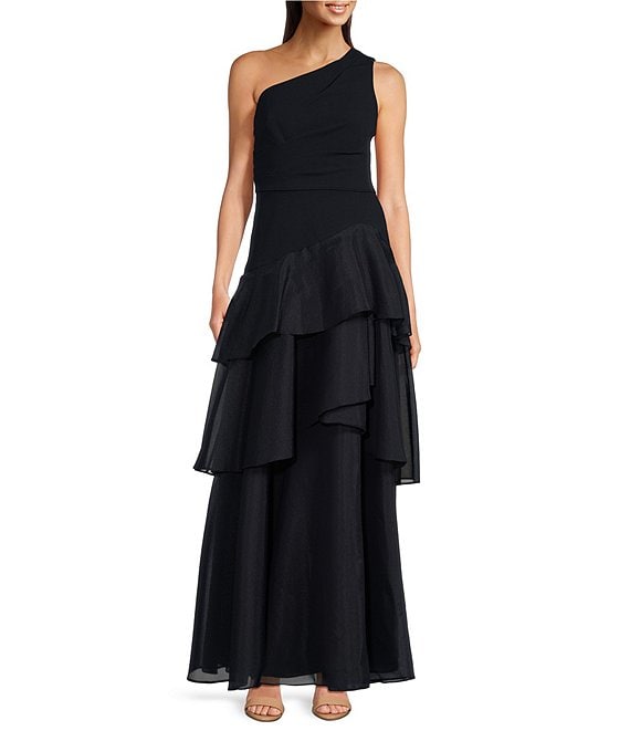 Twilight Aidan Mattox MD1E207379 One-Shoulder Long Chiffon Formal Gown Tiered Ruffles