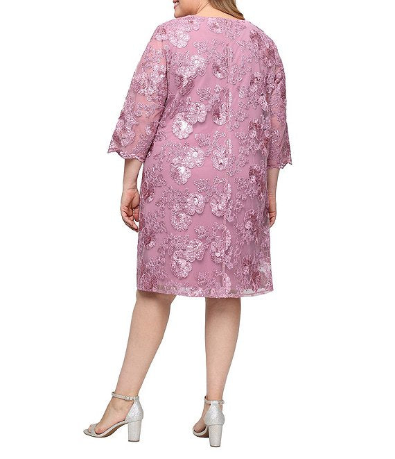 Short Embroidered Mock Jacket Dress with Attached Jacket, Scallop Detail Alex Evenings 84171960 Wholesale