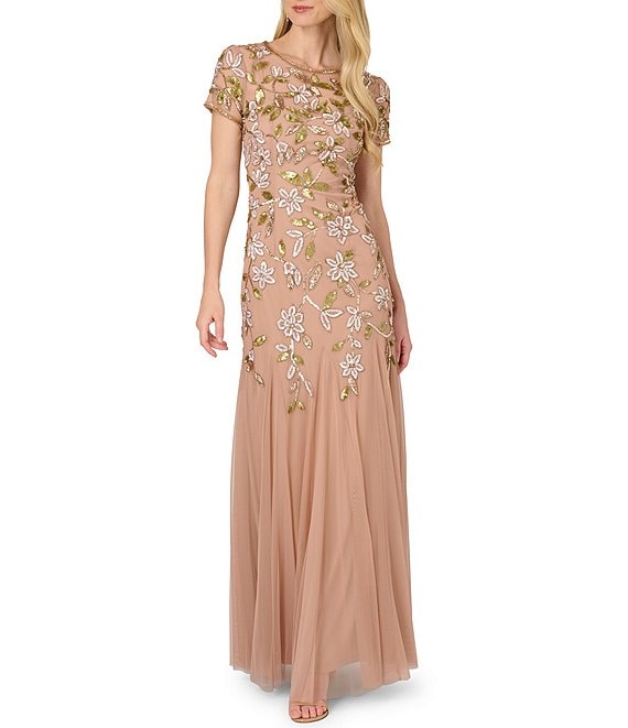 Adrianna Papell AP1E212960 Long Beaded Floral A Line Formal Dress