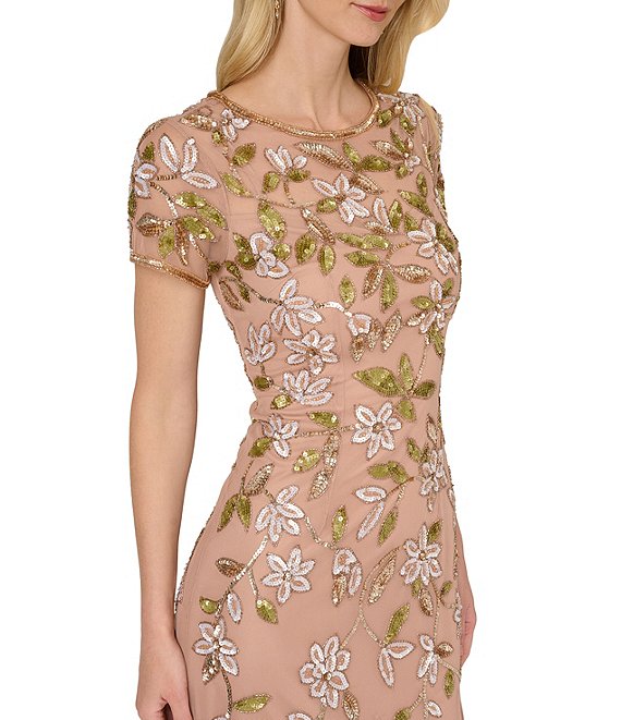Adrianna Papell AP1E212960 Long Beaded Floral A Line Formal Dress