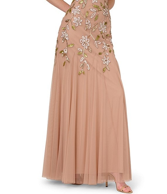 Adrianna Papell AP1E212960 Long Beaded Floral A Line Formal Dress