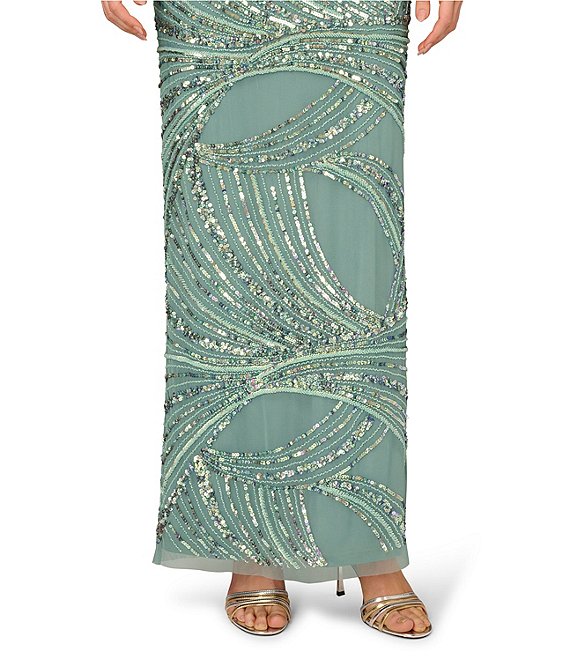Green Slate Aidan Mattox MD1E209829 High-Neck Long Sequin Evening Back Slit