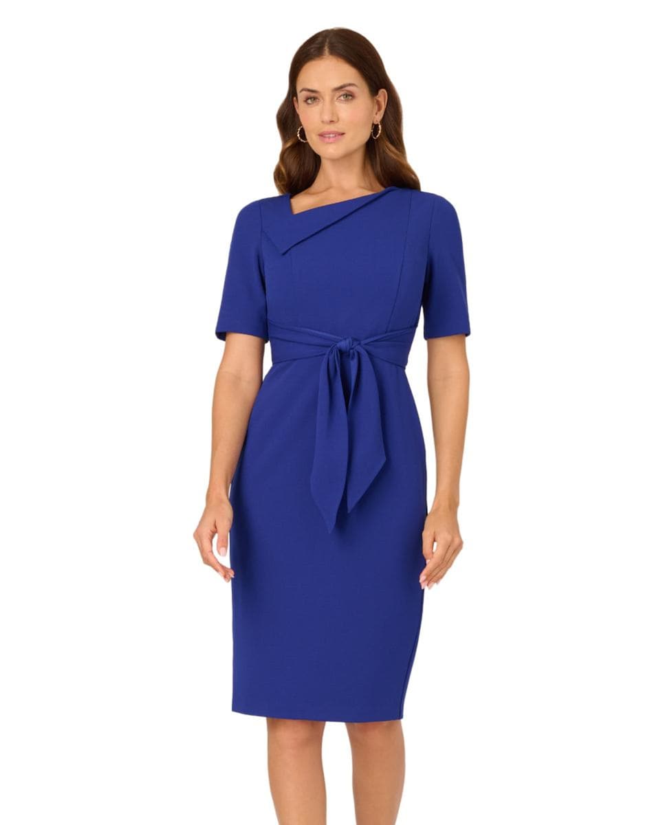 Crew/High-Neck Knee-Length Scuba Formal Sheath Adrianna Papell AP1D106277