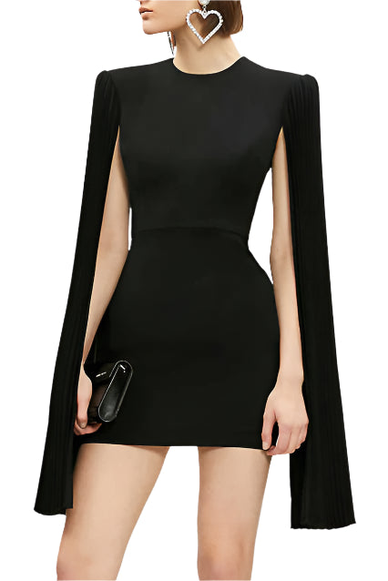 Cocktail Dresses Short Fitted Cape cocktail Dress Black
