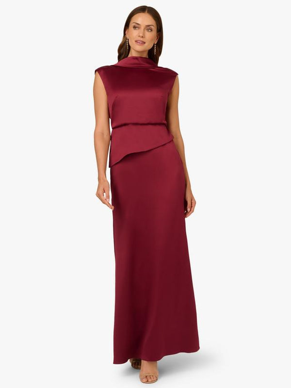Crew/High-Neck Floor-Length Satin Formal Sheath/Column Adrianna Papell AP1E212258