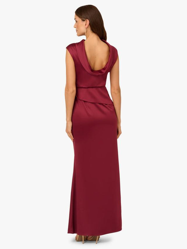 Crew/High-Neck Floor-Length Satin Formal Sheath/Column Adrianna Papell AP1E212258