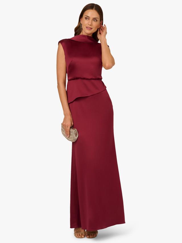 High Neck Sleeveless Satin Evening Gown by Adrianna Papell AP1E212258 in Crimson Haze
