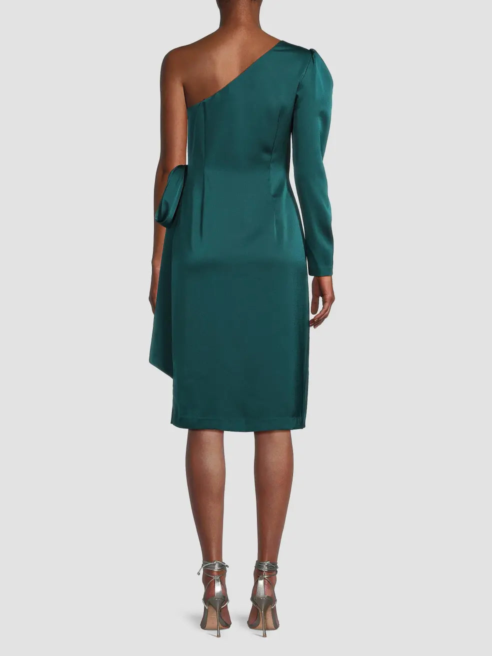 Aidan Mattox MD1E209698 Green Gem one-shoulder satin dress, back view