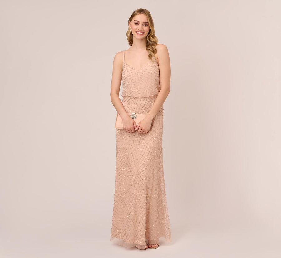 Blouson Short Sleeve Beaded Long Dress