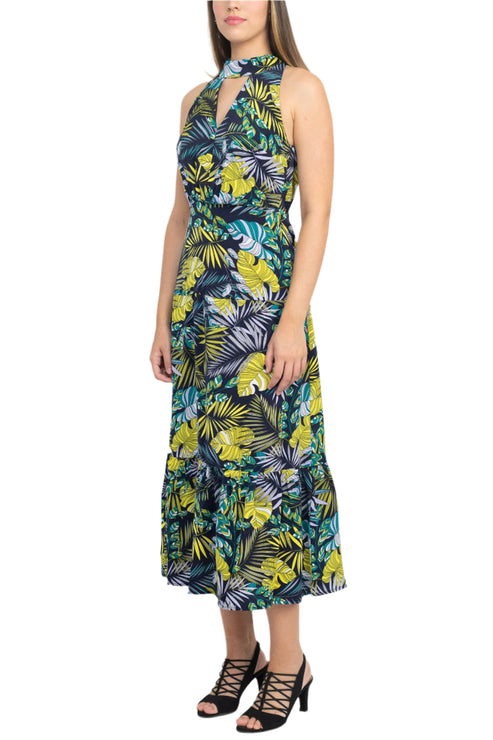 Cocktail Dresses Printed Midi Length Cocktail Dress Blue Multi
