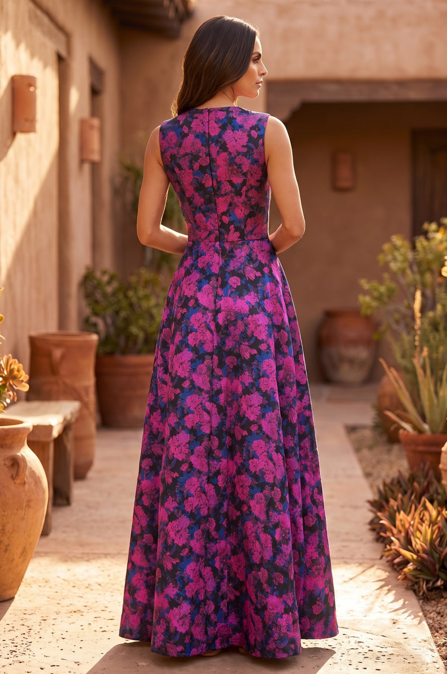 Formal Printed Floral Patterned Evening Dress Wholesale