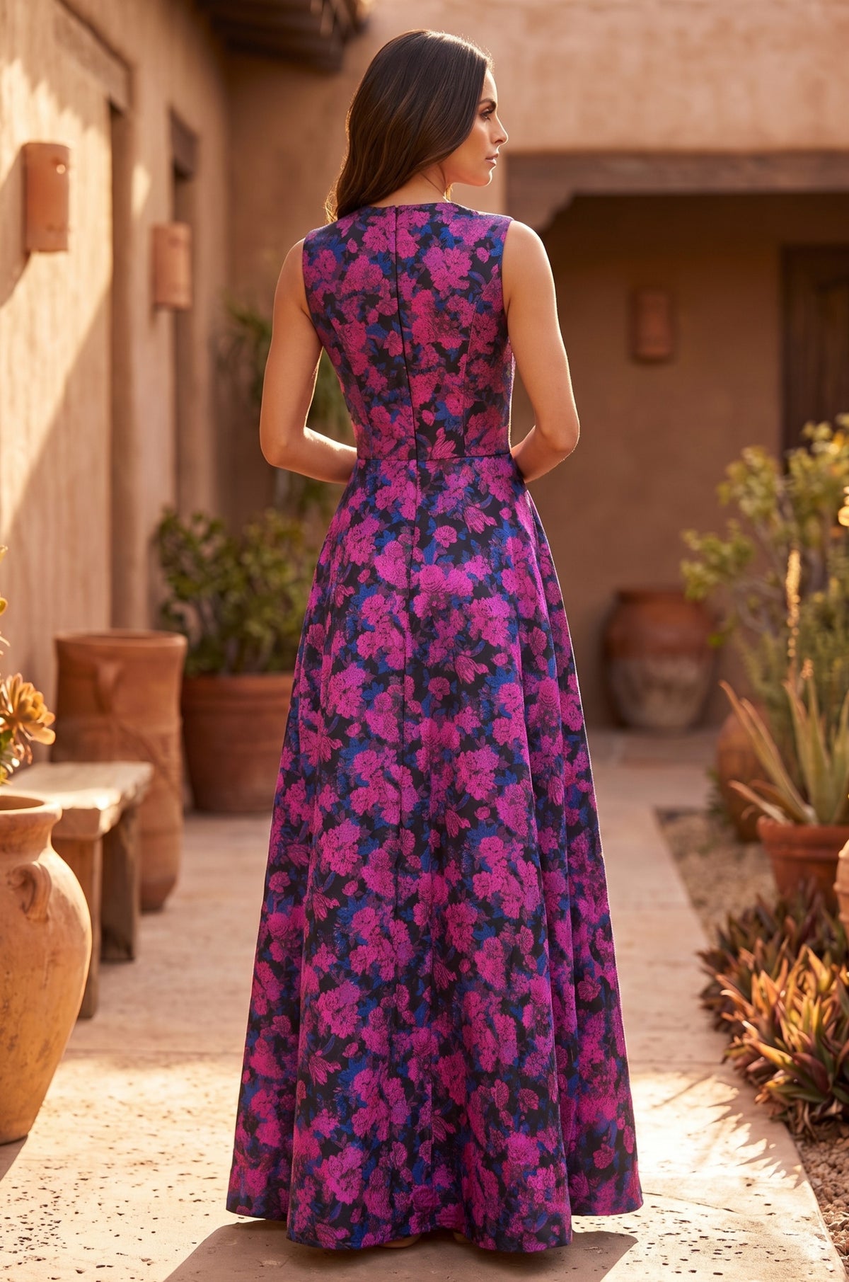 Formal Printed Floral Patterned Evening Dress Wholesale