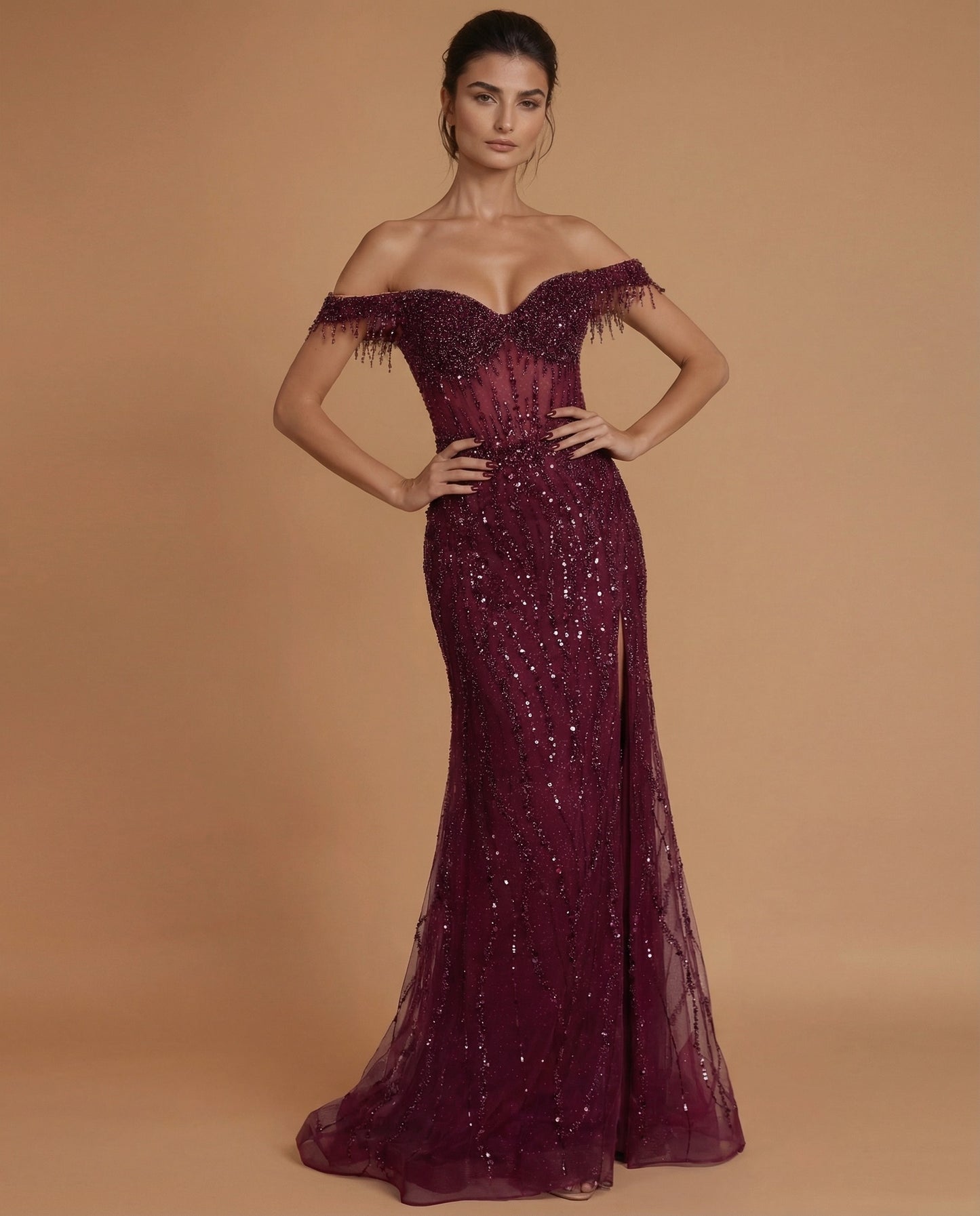 Fitted Off Shoulder Sequin Prom Formal Dress Wholesale