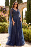 Cape Sleeve Heavy Beaded Couture Formal Dress Wholesale