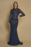 Formal Dresses Dubai Hand Beaded Long Sleeve Couture Dress Navy