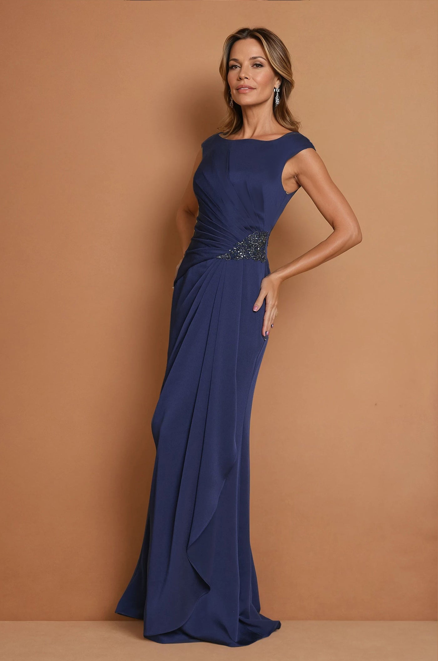Formal Dresses Long Crepe Formal Evening Dress  Navy