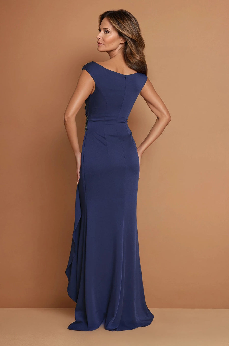Formal Dresses Long Crepe Formal Evening Dress  Navy