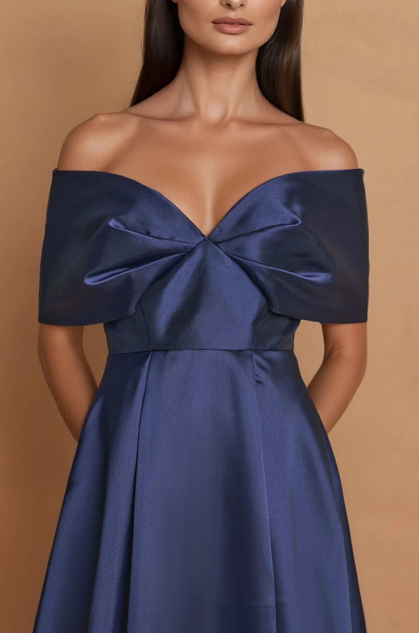 Cocktail Dresses Midi Formal Cocktail Dress Off Shoulder Sleeves Navy