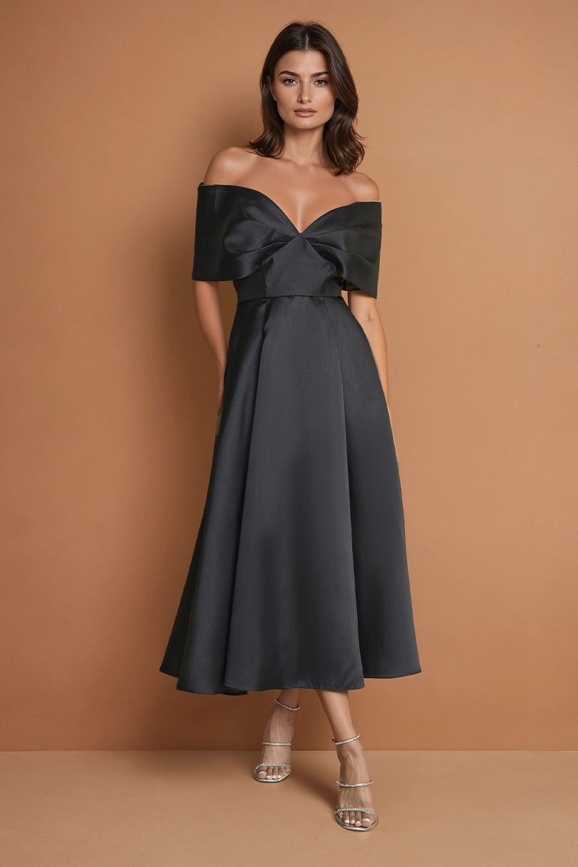 Cocktail Dresses Midi Formal Cocktail Dress Off Shoulder Sleeves Black