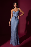 Long Beaded Side Cut Out with Bow Prom Dress Wholesale