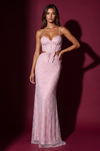 Long Beaded Side Cut Out with Bow Prom Dress Wholesale