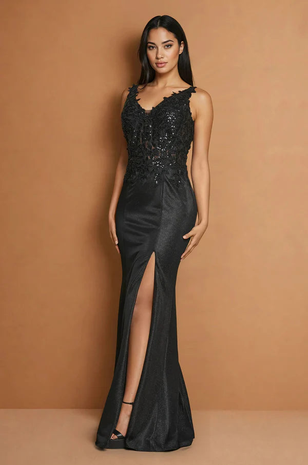 Long V Neck Metalic Formal Dress Wholesale