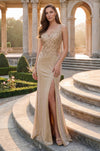 Long V Neck Metalic Formal Dress Wholesale