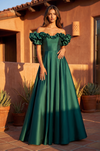 Long Ball Gown Satin Ruffle Off Shoulder Prom Dress