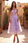 Strapless Formal A Line Floral Lace Midi Cocktail Dress